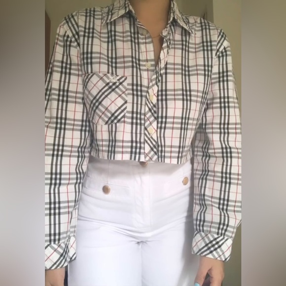 Burberry Tops - Burberry check crop shirt